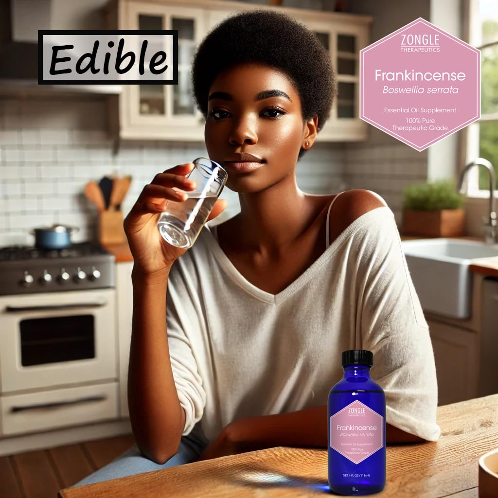 Frankincense Essential Oil, Food Grade, for Face, Dark Circles – 100% Pure, Frankincense, Resin, Oil, Boswellia Serrata, Edible, by Zongle Therapeutics, 4 OZ