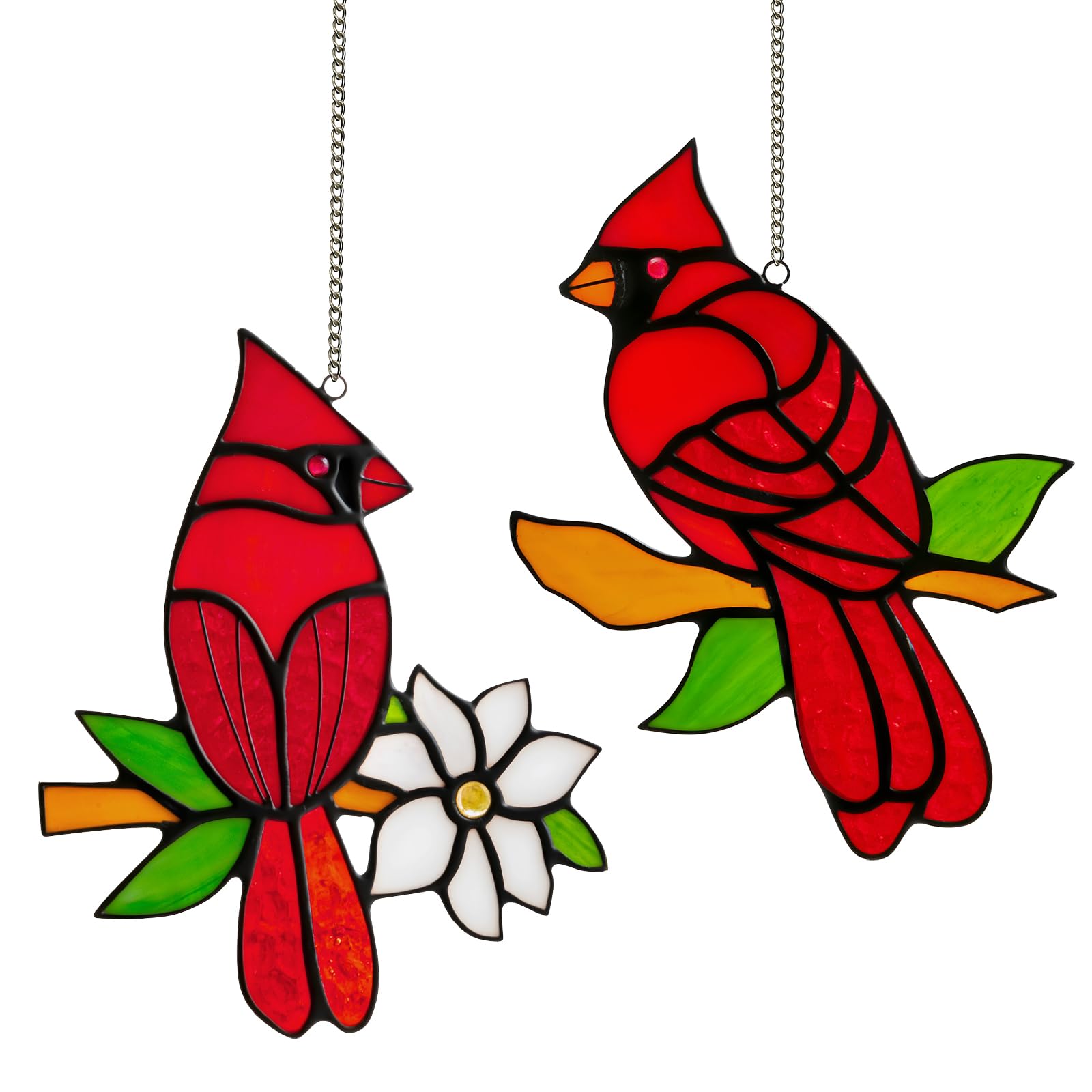 2 Pcs Red Cardinal Stained Glass Suncatchers, for Mom,Nana