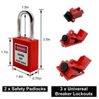 Lockout Tagout Kit - Clamp-On Circuit Breaker, Group Hasps, Tag, Universal Multi-Pole Breaker With Pocket Bag (Black Kit)