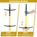 NAUKII 36 Inch Pick Mattock – Heavy Duty Rail Steel Garden Hoe with Fiberglass Handle, 2 in 1 Adze Hoe & Pick Axe for Digging, Landscaping, Yard Work, Outdoor