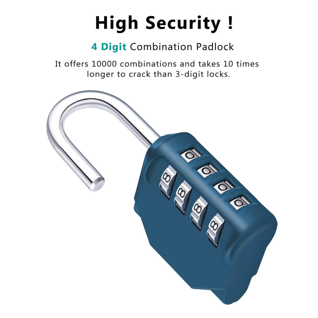 ZHEGE Combination Locker Locks, Resettable 4 Digit Padlock for Locker Keyless, Gym Locks for, School, Gate, Door, Hasp Storage, Fence, Toolbox, Case, Outdoor Use Weatherproof (Peacock Blue, 2 Pack)
