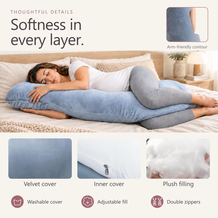 MOON PARK Pregnancy Pillows for Sleeping - 57 Inch U Shaped Full Body Maternity Pillow with Removable Cover - Support for Back, Legs, Belly, Hips - Pregnancy Pillow for Women - Grey
