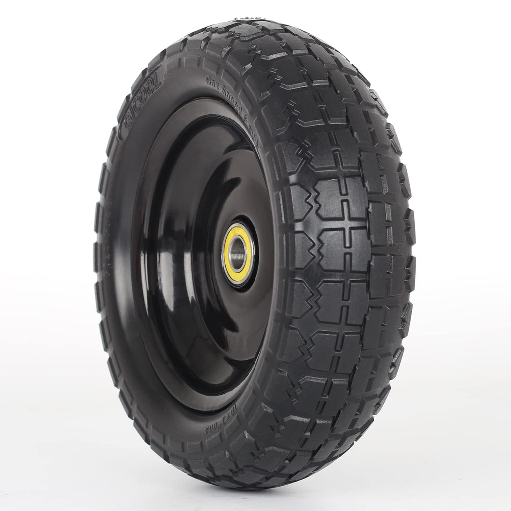 GICOOL 10" Flat-Free Solid Tire and Wheel Replacement 4.10/3.50-4, with 5/8" Axle Bore Hole, 2.2" Offset Hub, Compatible with Hand Truck Tire Garden Wagon Trolley Dolly