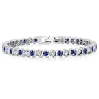 Gem Stone King Gold Plated Sapphire CZ Tennis Bracelet, Blue, White Gold