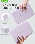 Trideer Yoga Block, Soft Non-Slip Surface Premium Foam Blocks, Supportive, Lightweight, Odor Resistant, Yoga Accessories for Pilates Meditation General Fitness Stretching Toning (Lavender-2 Pack)