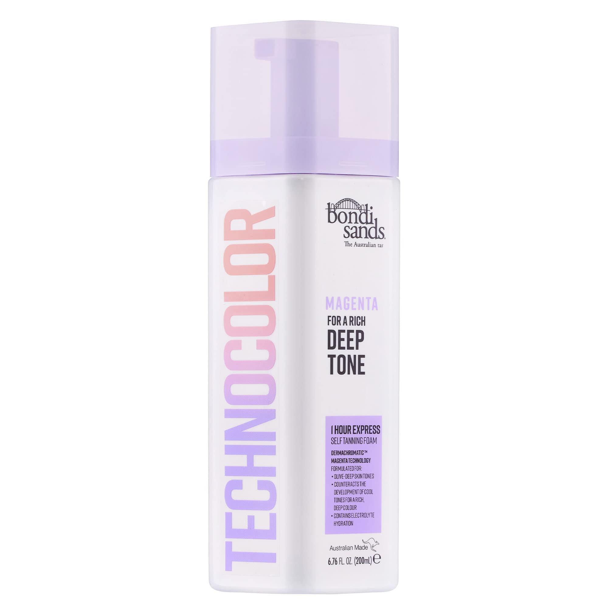 Bondi Sands Technocolor Magenta 1 Hour Express Self Tanning Foam, Best for Olive to Deep Skin Tones Looking for a Rich, Deep Toned Tan, 6.76 fl. oz.