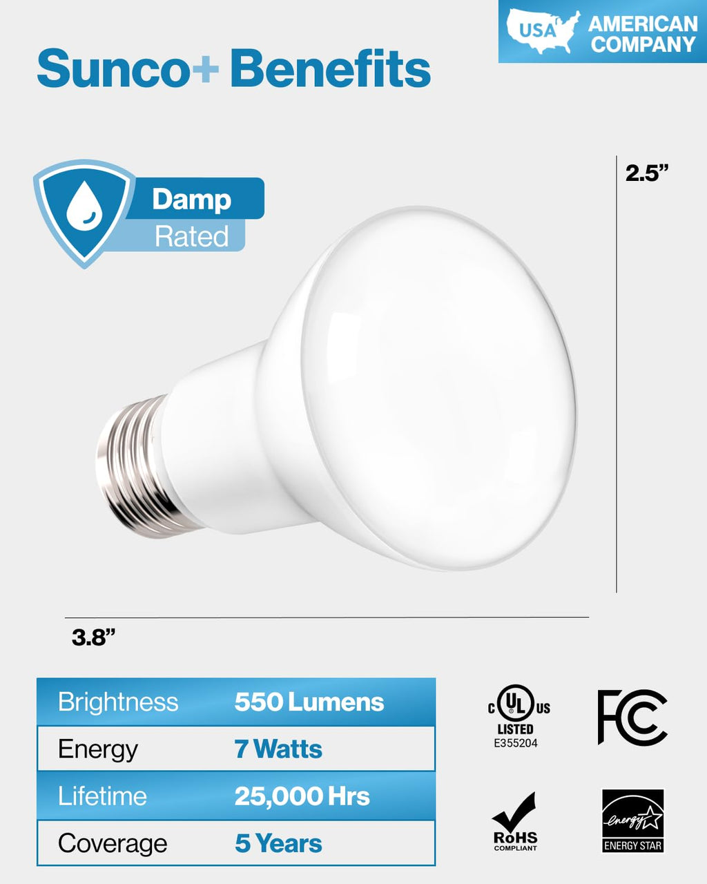 Sunco BR20 LED Bulb Dimmable, Small Recessed Lighting Bulbs, R20 Mini Flood Light Indoor, 550 LM, 7W (50W Equivalent), 5000K Daylight, E26 Base, Can Light for Home, Kitchen, Bedroom UL 4 Pack