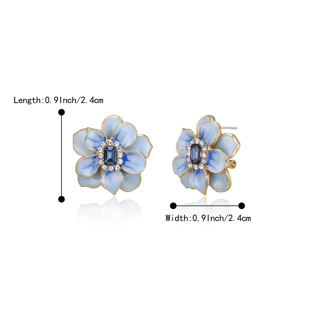 BriLove Stunning Emerald Cut Flower Leaf Stud Earrings for Women Blue