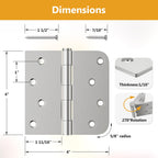 Luxbaro 6 Pack Brushed Nickel Door Hinges 4 Inch, Exterior Door Hinges with Square & 5/8" Radius, Removable Pin, Perfect for Heavy-Duty Front & Back Door, Antirust & No Squeaks