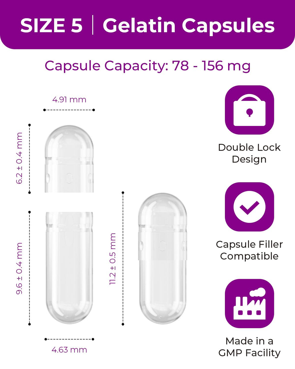 MéipaLien Empty Gelatin Capsules Size 5-1000 Count Bovine Bone Gel Capsules Empty | Quick Dissolve | All Size | for Powder & Liquid DIY Filling