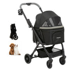 Foldable Dog Stroller for Small Dogs Cats Portable Compact Stroller for Pets Up to 35lbs One Click Folding Travel Pet Carriage with Convertible Canopy, Storage Basket - Black