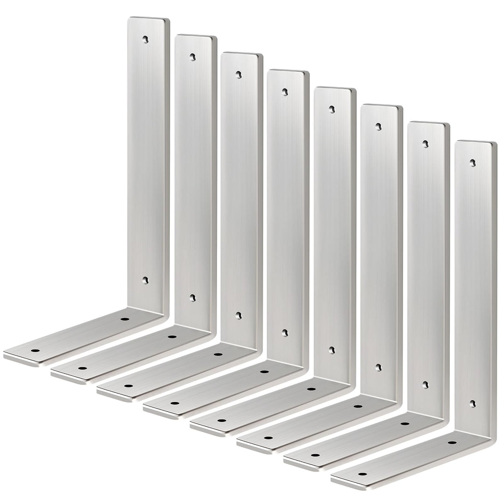 Floating Shelf Bracket Stainless Steel 10 Inch, 8 Pack Heavy Duty Shelf Brackets, Wall Shelf Bracket for DIY Decorative with Mounting Hardware