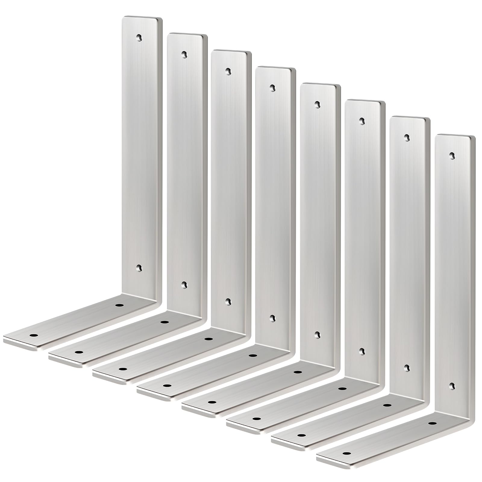 Floating Shelf Bracket Stainless Steel 10 Inch, 8 Pack Heavy Duty Shelf Brackets, Wall Shelf Bracket for DIY Decorative with Mounting Hardware