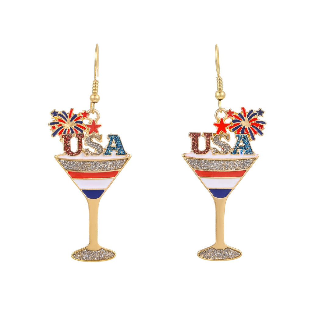 4th of July USA Martini Earrings for Women Memorial Day Patriotic Jewelry