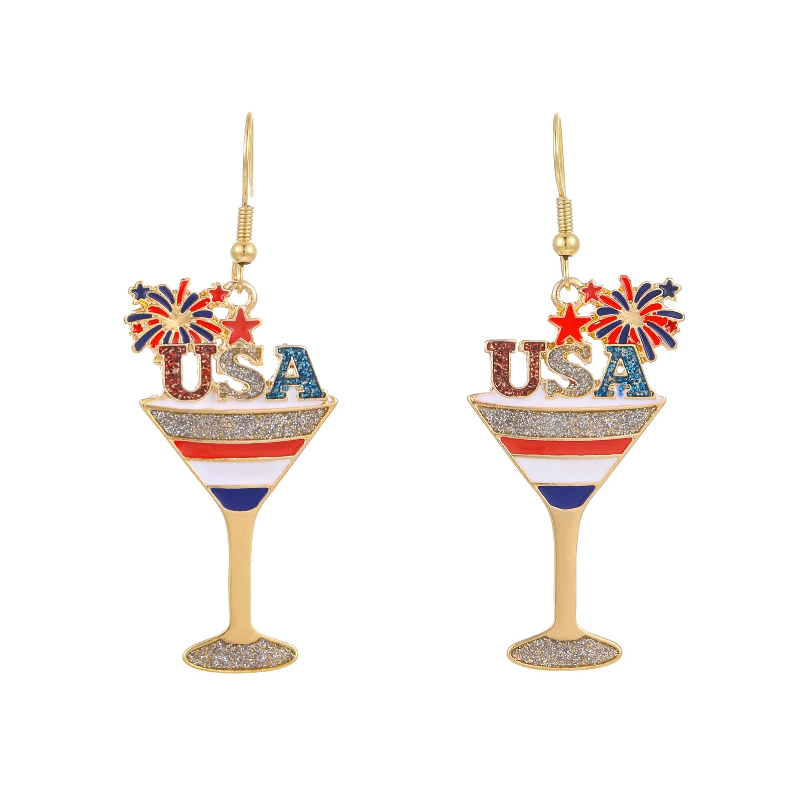 4th of July USA Martini Earrings for Women Memorial Day Patriotic Jewelry