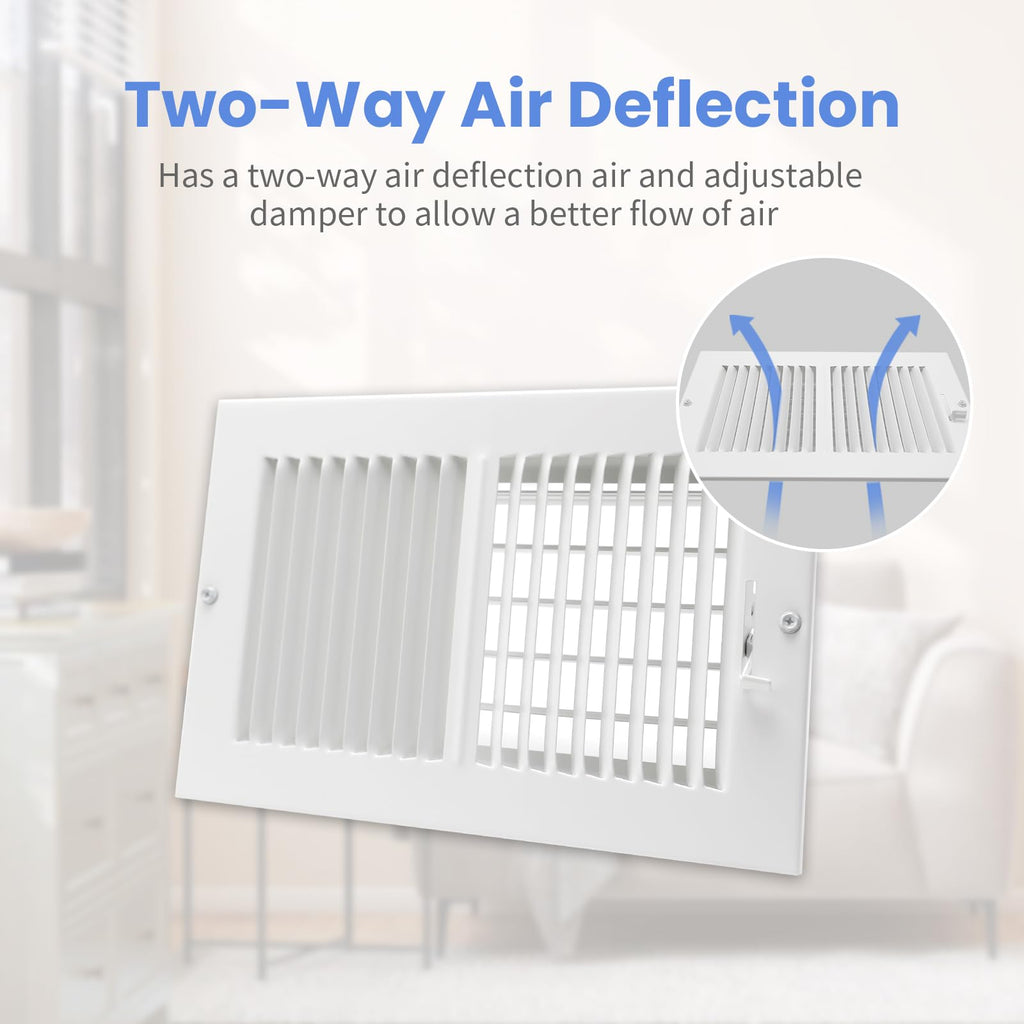 10 x 6 Inch [Duct Opening] Air Vent Covers for Wall or Ceiling - High Airflow 2 Way Steel Ventilation - Adjustable Wall/Ceiling Register, 11-3/4 Inch x 7-3/4 Inch [Overall Dimensions]