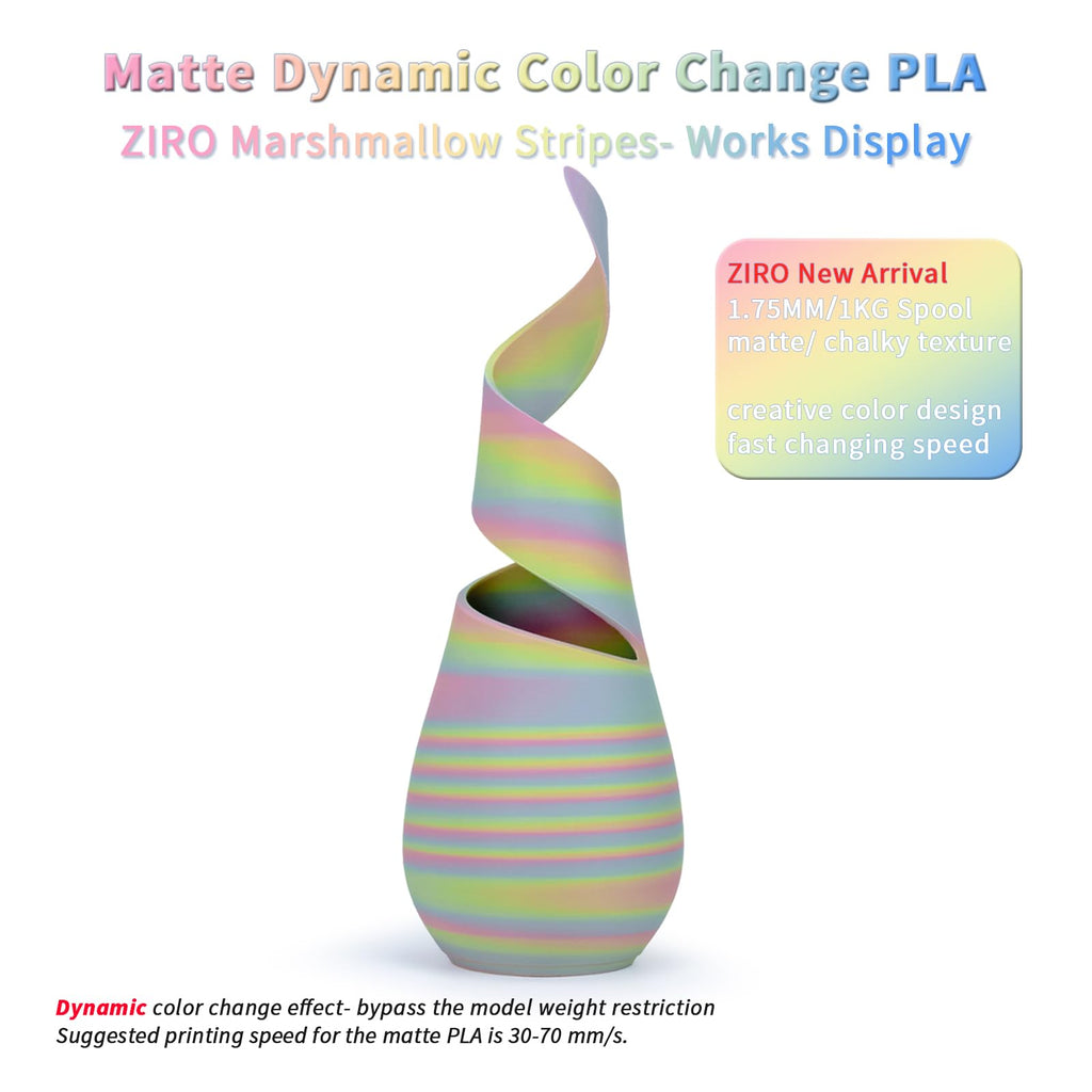 ZIRO Dynamic Color Change PLA, for 3D Printing, 1KG, Marshmallow Stripes