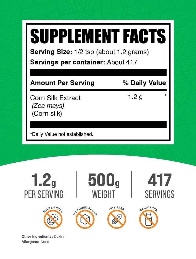 BulkSupplements.com Corn Silk Extract Powder - Corn Silk Supplement, Zea Mays Extract - Vegan & Gluten Free, 1.2g per Serving, 500g (1.1 lbs) (Pack of 1)