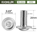 M8-1.25 x 20mm 20 PCS Flanged Button Head Socket Cap Bolts Screws, Stainless Steel 304, Allen Socket Drive, Screwdriver Bit Included, Bright Finish, Fully Machine Thread