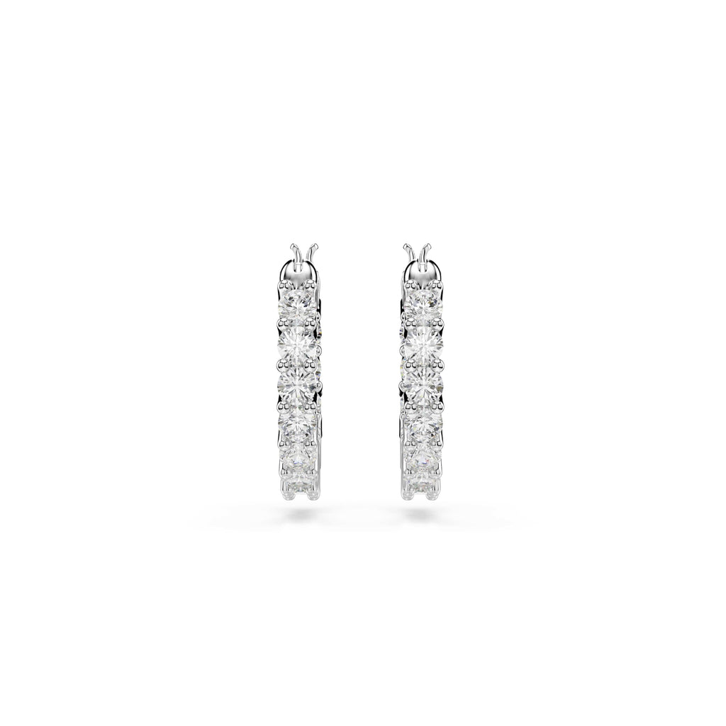 Swarovski Matrix Vittore Mini Hoop Pierced Earrings with White Circle Cut Crystal on a Rhodium Plated Setting with a Hinged Closure