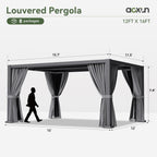 Aoxun Motorized Louvered Pergola 12'x16' with Fan, LED Lights & Power Strip
