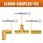 SUNGATOR 30-Pack 1/2 Inch PEX Fittings, 10 Each Elbow Tee Coupling, No Lead Brass, Pex Fitting 1/2 Inch Assortment, UPC, NSF Certified