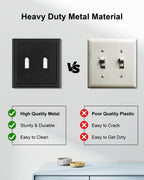 TREEWELL 2-Pack Double Toggle Light Switch Cover Plate, Black Pearls Decorative Dual Switch Plate Covers, 2 Gang Metal Wall Plate, Corrosion Resistant