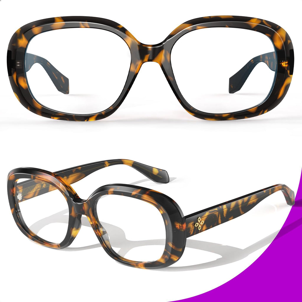 VISOONE Oversized Round Computer TR90 Blue Light Blocking Glasses for Women Men Lavinia