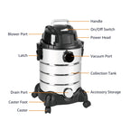 Amazon Basics Wet Dry Shop Vacuum Cleaner, 6 Gallon, 3.5 HP Stainless Steel, with Filter, Grey/Black