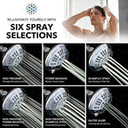 Luxury Spa Series Shower Head, 6 Spray Setting, 4.5 Inch Adjustable High Pressure Shower Head Fixture for Hard Water, 360-Degree Tilt Massage Shower System - Polished Chrome Shower Head
