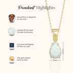 ADITA GOLD White Opal Pendant Birthstone Necklace for Women, Gold Plated