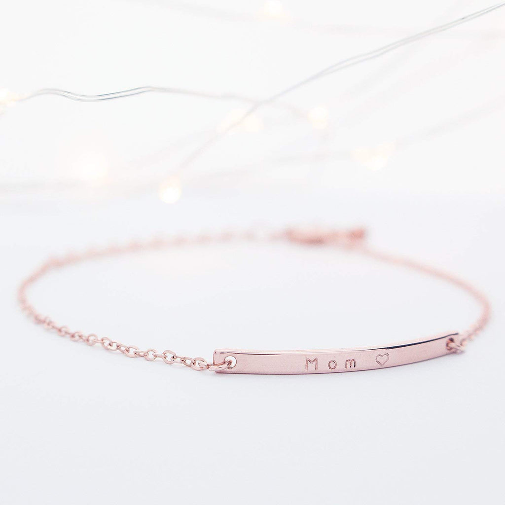 Petite Boutique 16K Gold Your Name Bar Bracelet Personalized gift Gold Plated bar Delicate Hand Stamp Best bridesmaid Wedding Graduation Gift