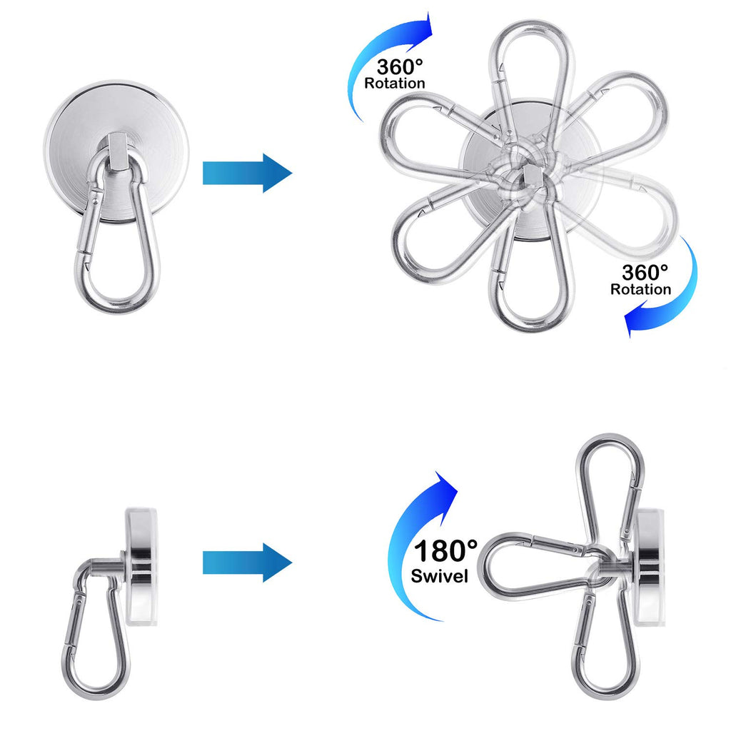 WELLZEER Magnetic Hooks 170lbs Magnet Hooks Carabiner for Hanging Refrigerator Strong Large Heavy Duty Neodymium Magnet (170LBS-4PACK)