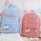 Personalized Backpack for Girls/Boys, Custom Corduroy School Bag with Cotton Rope Embroidery Name, Back to School Bag Gifts for Kids, Children Birthday/Christmas Gift
