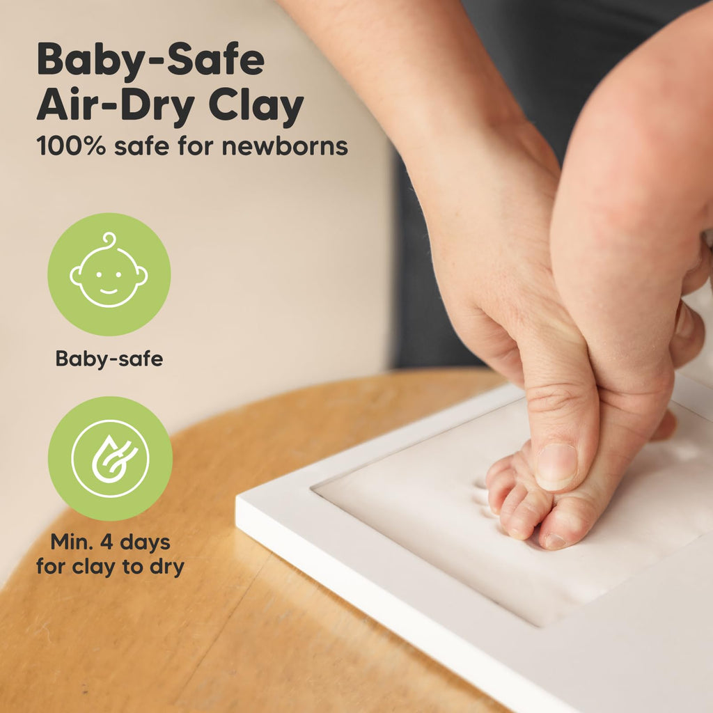 KeaBabies Baby Hand and Footprint Kit, Clay Keepsake Frame (Ash Wood)