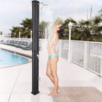 VINGLI 9.3 Gallon Solar Heated Outdoor Shower, 7.2 FT Height, Freestanding Outside Shower with 360° Swivel Shower Head & Foot Faucet, Hot & Cold Water Adjustment, Black