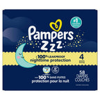 Pampers ZZZ Overnight Diapers, Size 4 (15-34 lbs), 58 Count, Nighttime Protection Disposable Baby Diaper