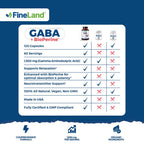 FineLand GABA + BioPerine® – Gamma-Aminobutyric Acid Supplement for Relaxation & Daily Calm | Supports Emotional Well-Being, Vegan – 120 Capsules, Made in USA