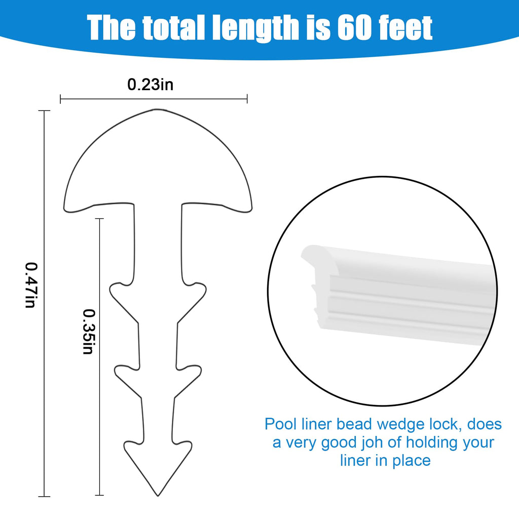 FBULWSEC 60'ft Roll Swimming Pool Liner Bead Lock for Above-Ground & In-Ground Swimming Pool Beaded Liners, White