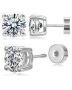 Moissanite Stud Earrings Flat Back, 925 Sterling Silver 5mm Sleep Studs