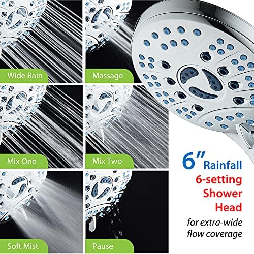 Hotel Spa AquaCare As-Seen-On-TV High Pressure Handheld/Rain 50-mode 3-way Shower Head Combo with Adjustable Arm - Anti-clog Nozzles, Tub & Pet Power Wash, 6 ft. Hose, All Chrome Finish