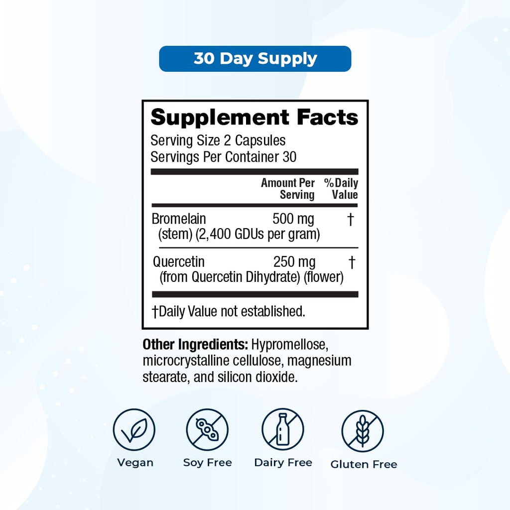 VitaMedica Bromelain & Quercetin Supplement - 500mg Bromelain 250mg Quercetin - 2400 GDU for Immunity, Joint Support, Inflammation and Muscle Recovery - 60 Vegan Capsules - 30 Servings