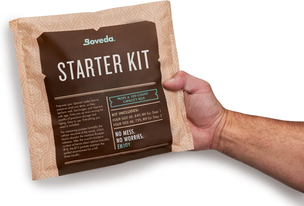 Boveda Starter Kit Bundle: Season a Wooden Storage Box Plus Maintain Humidity with 2-Way Humidity Control | Includes (2) Each Size 60 Boveda 84% RH & 72% RH | 1-Count