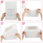 Moretoes 24pcs Cake Boxes, 10x10x5 Inches White Square Bakery Boxes with Window Cajas Pasteles for Cake, Mother's Day, Pastries, Chocolates, Cookies, Pie, Birthday Party, Wedding, Graduation