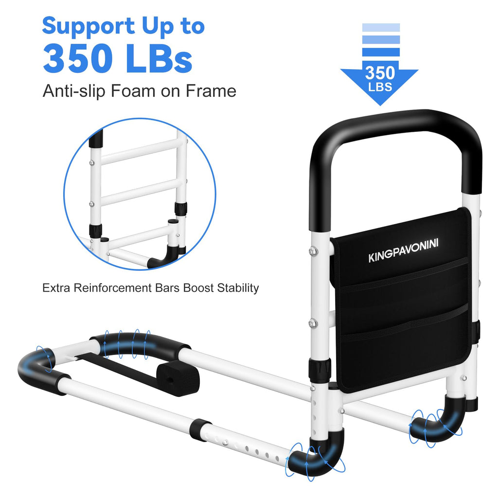 KingPavonini Bed Rails for Elderly Adults Safety - Adjustable Bed Cane with Non-Slip Ergonomic Handle and Storage Pocket, Bed Railings for Seniors Hold up to 350 Lbs, Tool-Free Installation
