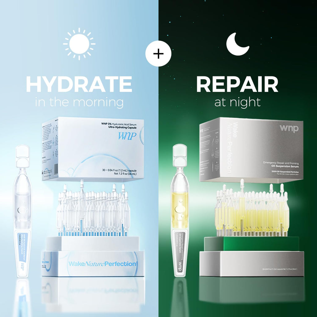WNP serum set: Ultra Hydrating Serum 3% 4D Hyaluronic Acid +Emergency Repair Firming Oil-Suspension Serum Hydrating+Skin Repair|Single-Use Vials Skincare for Sensitiveskin 72ml