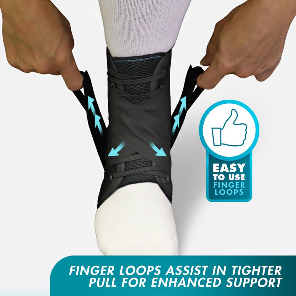 Med Spec ASO Ankle Stabilizer Lace Up Ankle Brace Sprain Support Black, MD