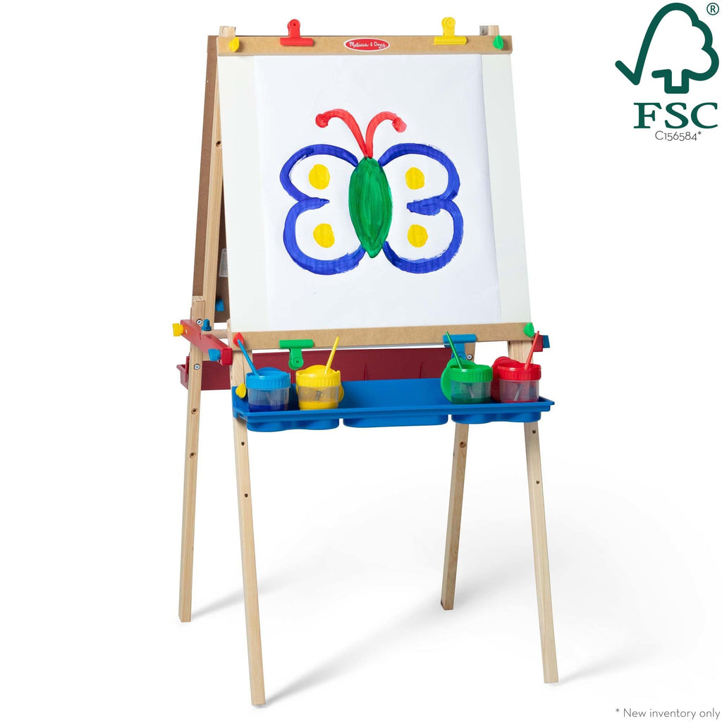 Melissa & Doug Deluxe Standing Art Easel - Dry-Erase Board, Chalkboard, Paper Roller - FSC Certified