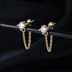 Reffeer 925 Sterling Silver CZ Chain Studs Earrings Dangle for Women Teen Girls CZ Chain Drop Earrings Studs (B-Gold)