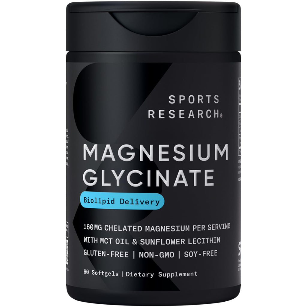 Sports Research® Magnesium Glycinate - Supports Restful Sleep & Enzymatic Processes - 160 mg Chelated Magnesium - Vegan Capsule - 180 Count